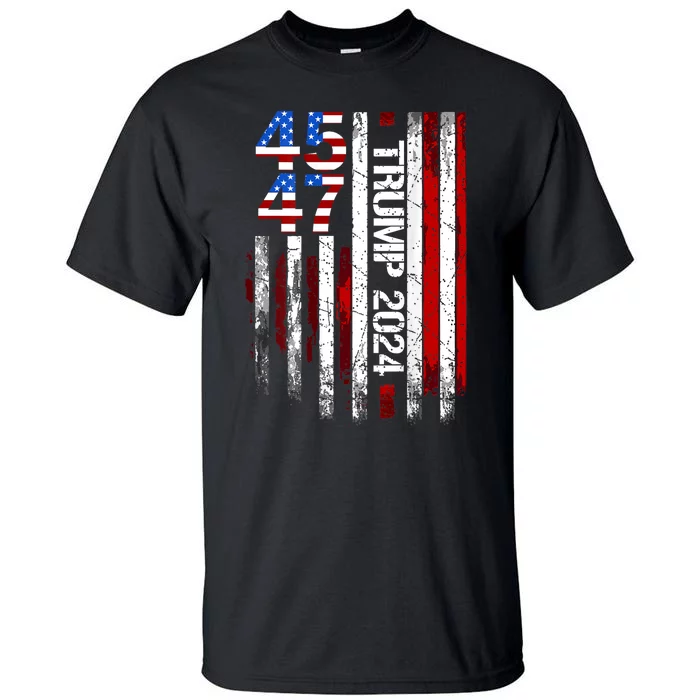 45 47 Trump 2024 American Flag Tall T-Shirt