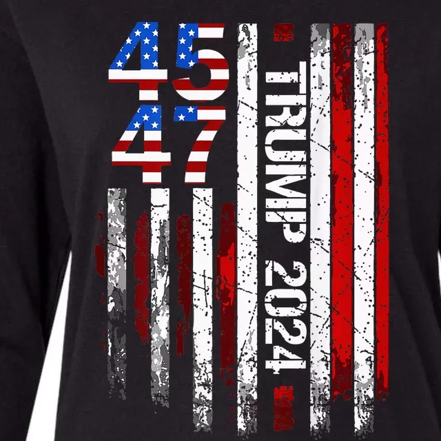 45 47 Trump 2024 American Flag Womens Cotton Relaxed Long Sleeve T-Shirt