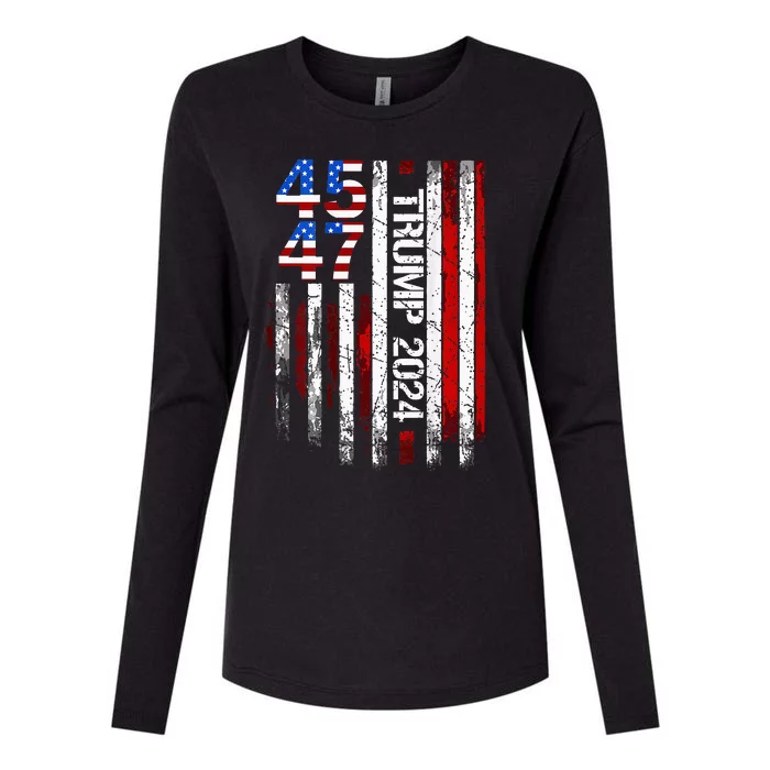 45 47 Trump 2024 American Flag Womens Cotton Relaxed Long Sleeve T-Shirt