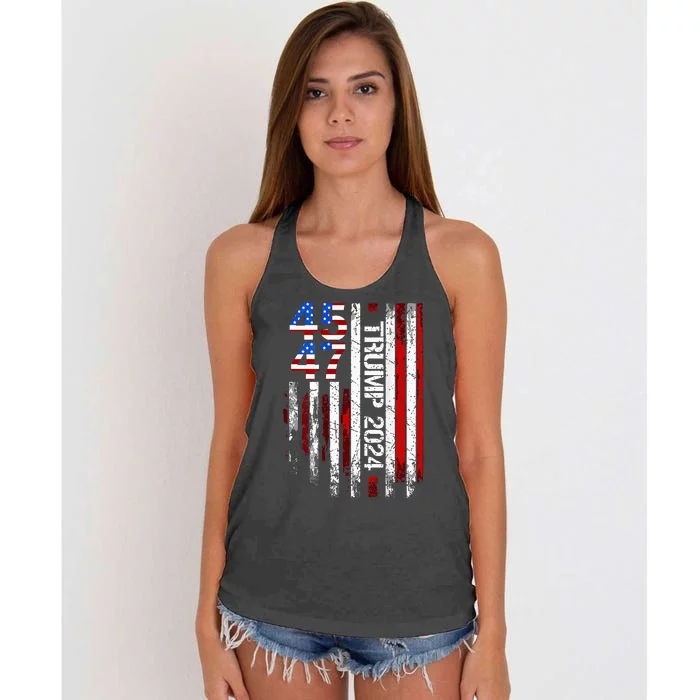 45 47 Trump 2024 American Flag Women's Knotted Racerback Tank