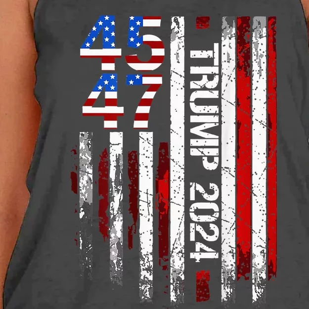 45 47 Trump 2024 American Flag Women's Knotted Racerback Tank