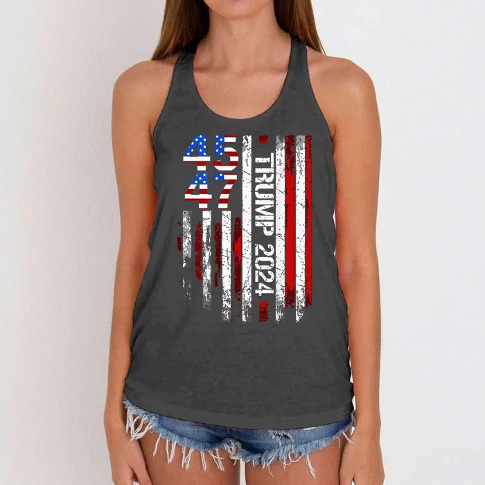 45 47 Trump 2024 American Flag Women's Knotted Racerback Tank