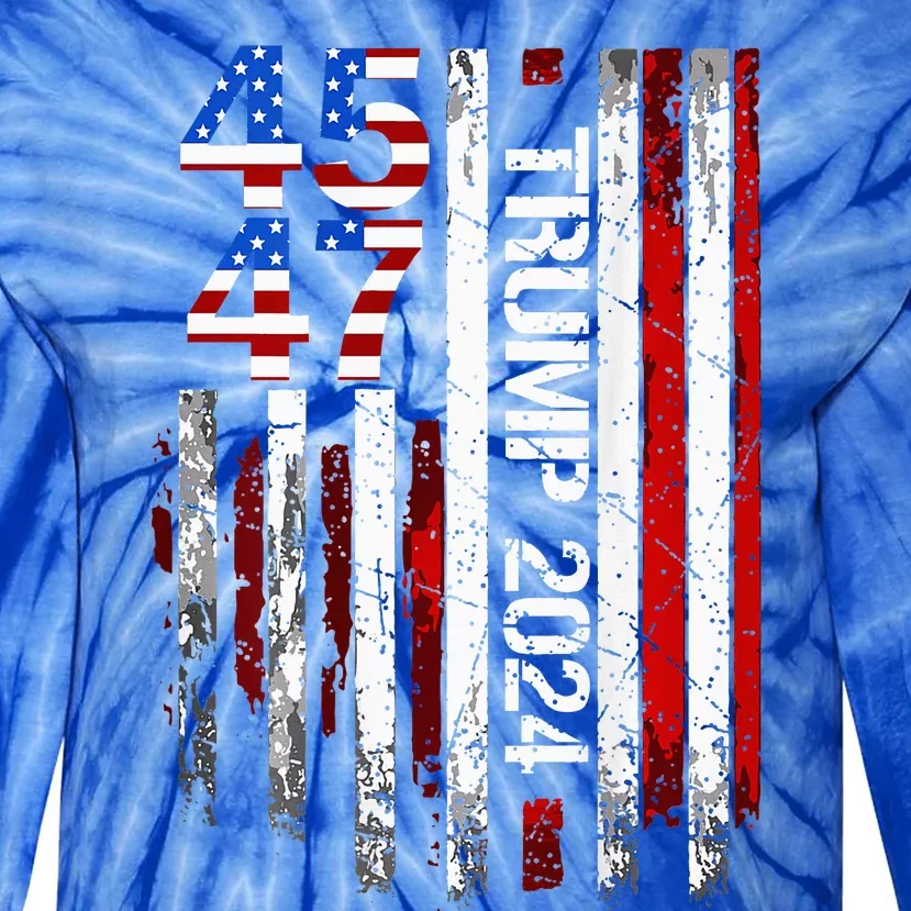 45 47 Trump 2024 American Flag Tie-Dye Long Sleeve Shirt