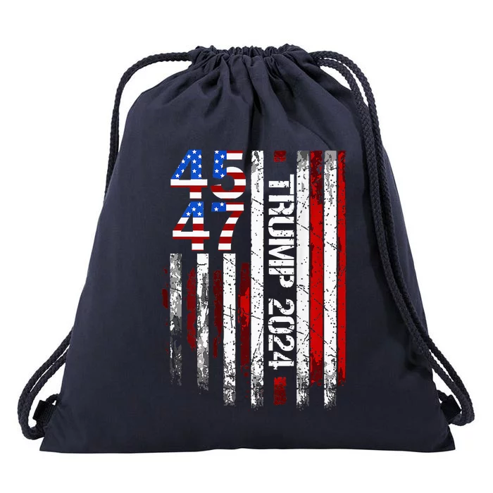 45 47 Trump 2024 American Flag Drawstring Bag