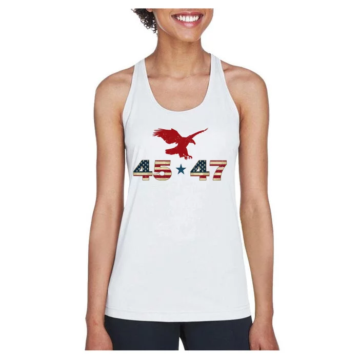 45 47 Trump 2024 President Election Patriotic Eagle Usa Flag Women's Racerback Tank