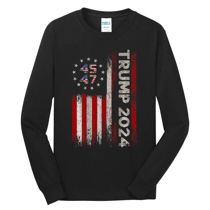 45 47 Trump 2024 American Flag Tall Long Sleeve T-Shirt