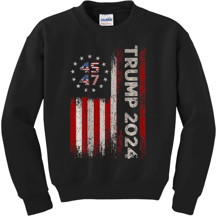 45 47 Trump 2024 American Flag Kids Sweatshirt