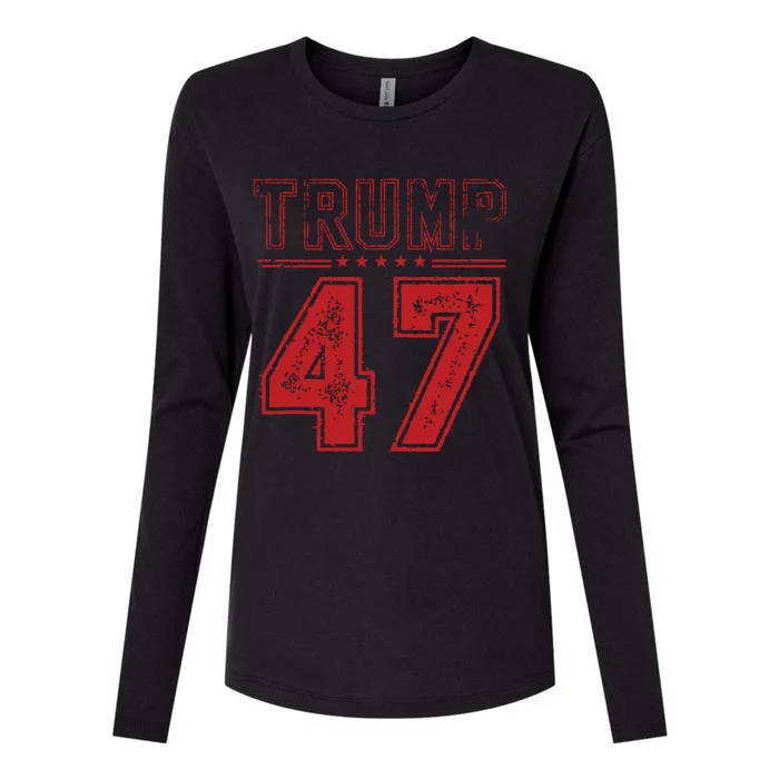 45 47 Trump Vintage American Flag Trump 2024 Womens Cotton Relaxed Long Sleeve T-Shirt