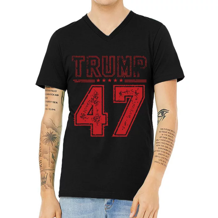 45 47 Trump Vintage American Flag Trump 2024 V-Neck T-Shirt