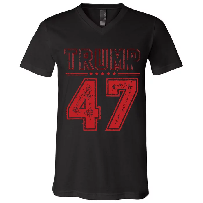 45 47 Trump Vintage American Flag Trump 2024 V-Neck T-Shirt