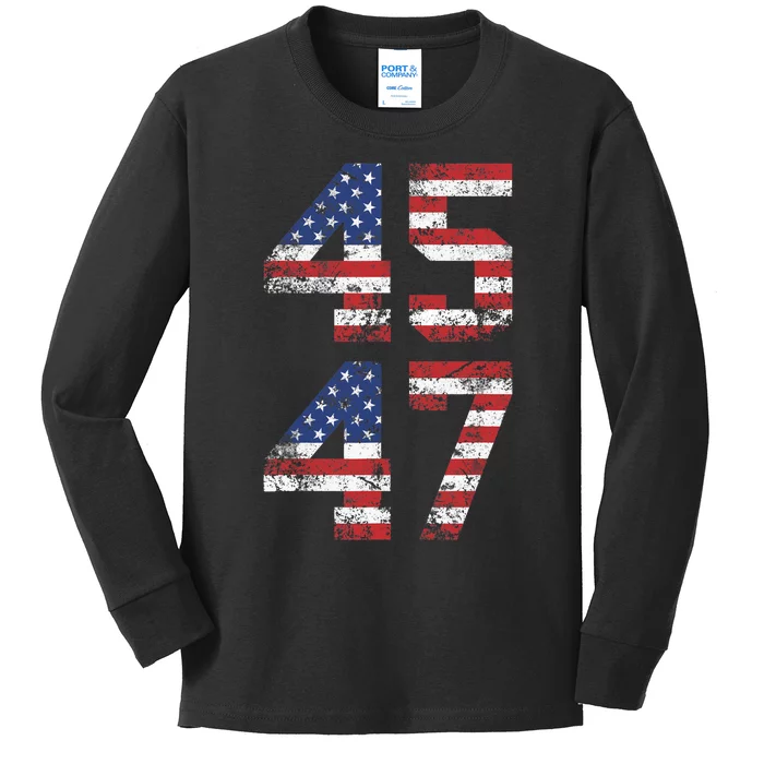 45 47 Trump 2024 Kids Long Sleeve Shirt