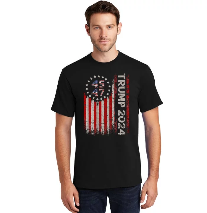 45 47 Trump 2024 American Flag Tall T-Shirt