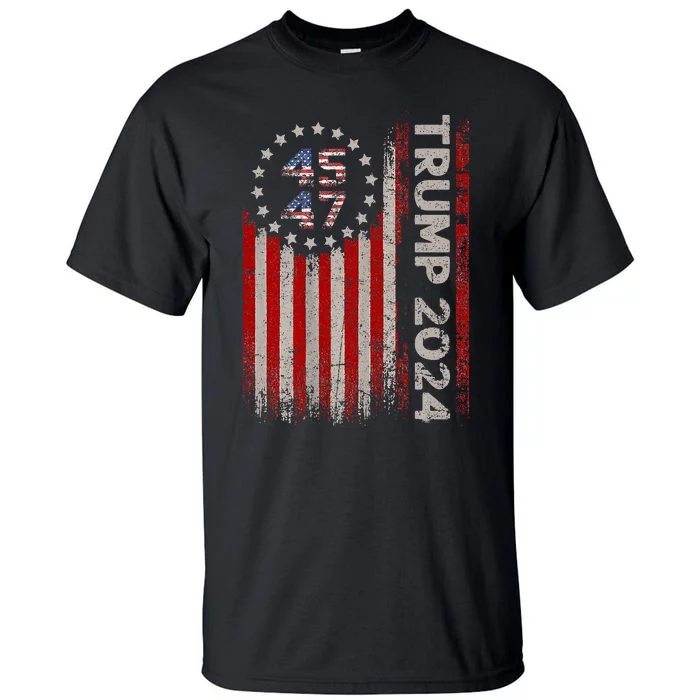 45 47 Trump 2024 American Flag Tall T-Shirt