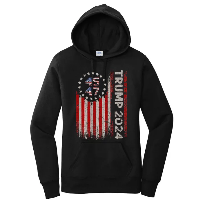 45 47 Trump 2024 American Flag Women's Pullover Hoodie