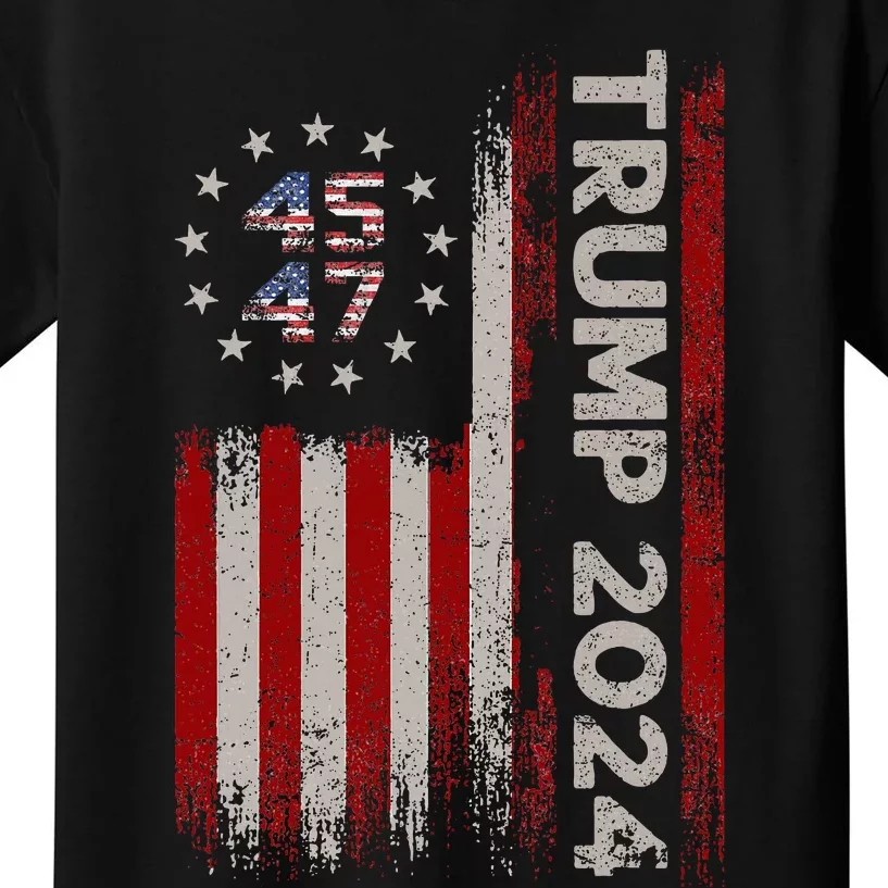 45 47 Trump 2024 American Flag Kids T-Shirt