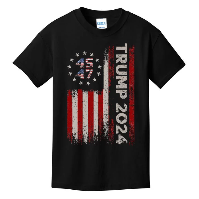 45 47 Trump 2024 American Flag Kids T-Shirt