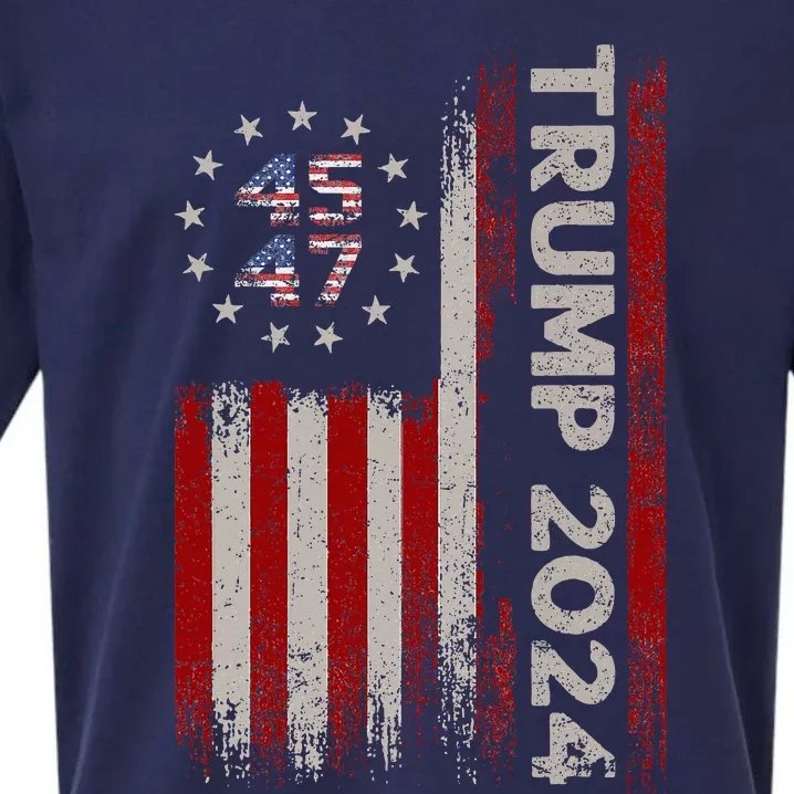 45 47 Trump 2024 American Flag Sueded Cloud Jersey T-Shirt