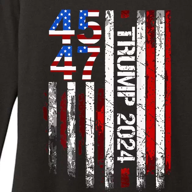 45 47 Trump 2024 American Flag Womens CVC Long Sleeve Shirt