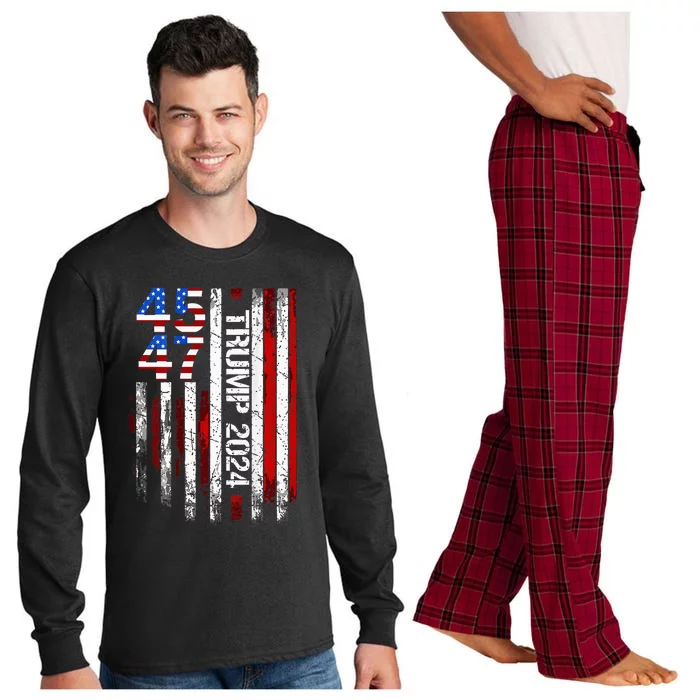 45 47 Trump 2024 American Flag Long Sleeve Pajama Set