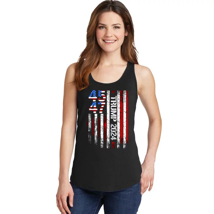 45 47 Trump 2024 American Flag Ladies Essential Tank