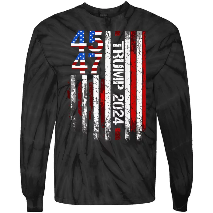 45 47 Trump 2024 American Flag Tie-Dye Long Sleeve Shirt