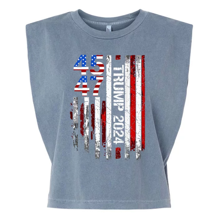 45 47 Trump 2024 American Flag Garment-Dyed Women's Muscle Tee