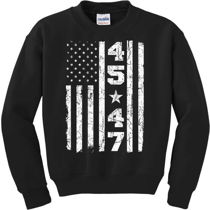 45 47 Trump Vintage Usa Flag 2024 President Election Politic Kids Sweatshirt