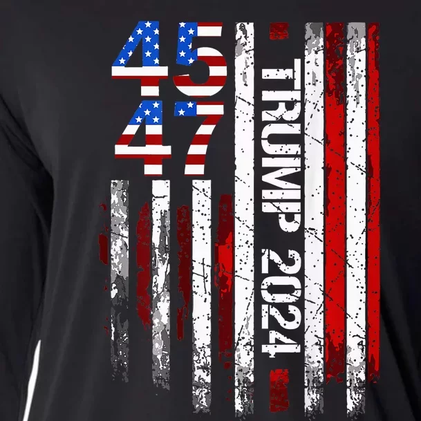 45 47 Trump 2024 American Flag Cooling Performance Long Sleeve Crew