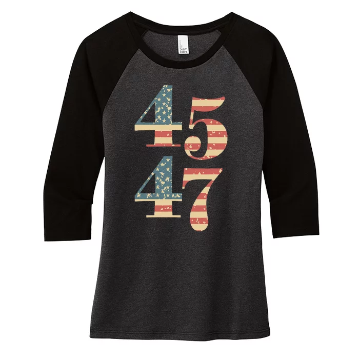 45 47 Trump 2024 Vintage Flag Design Women's Tri-Blend 3/4-Sleeve Raglan Shirt