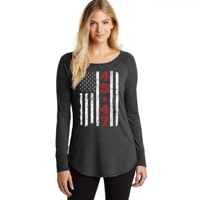 45 47 Trump Vintage Usa Flag 2024 President Election Politic Women's Perfect Tri Tunic Long Sleeve Shirt