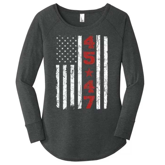 45 47 Trump Vintage Usa Flag 2024 President Election Politic Women's Perfect Tri Tunic Long Sleeve Shirt