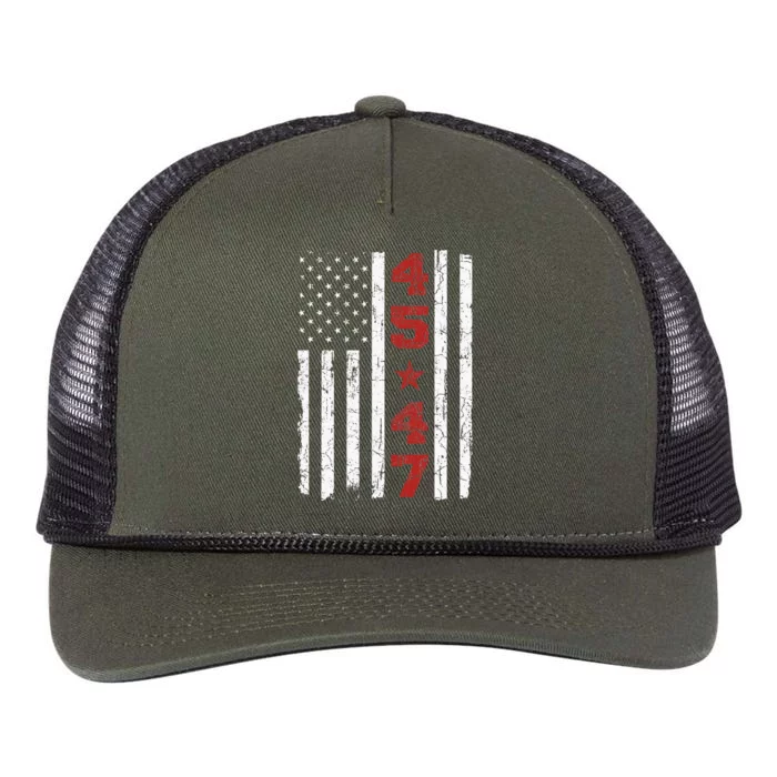 45 47 Trump Vintage Usa Flag 2024 President Election Politic Retro Rope Trucker Hat Cap