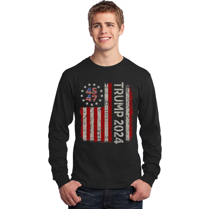 45 47 Trump 2024 American Flag Long Sleeve Shirt