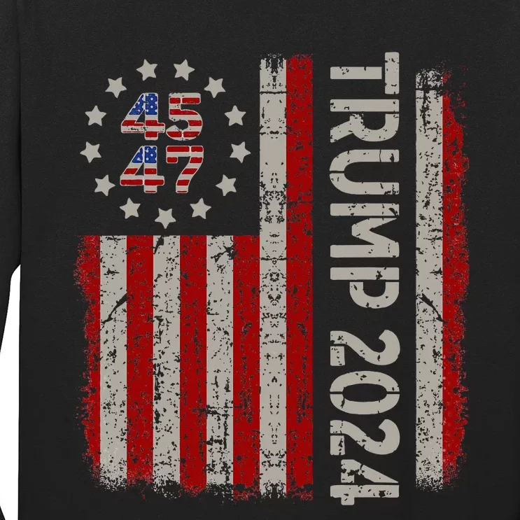 45 47 Trump 2024 American Flag Long Sleeve Shirt