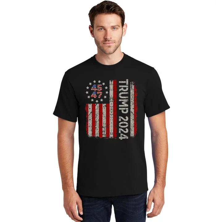 45 47 Trump 2024 American Flag Tall T-Shirt