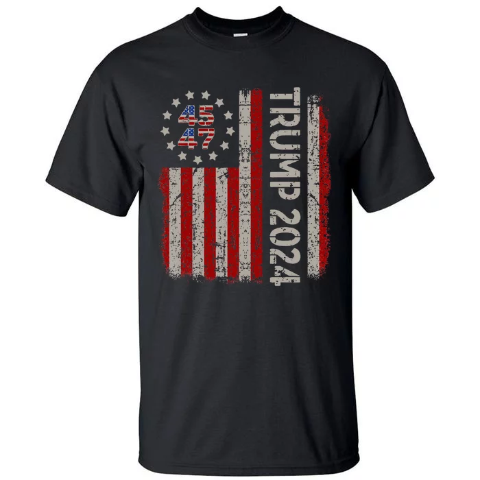 45 47 Trump 2024 American Flag Tall T-Shirt