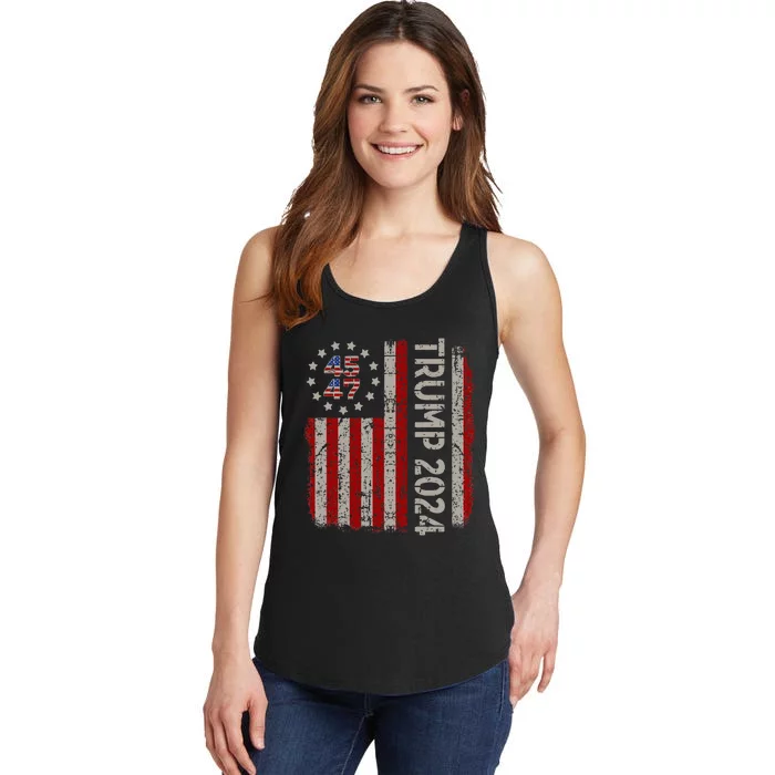 45 47 Trump 2024 American Flag Ladies Essential Tank