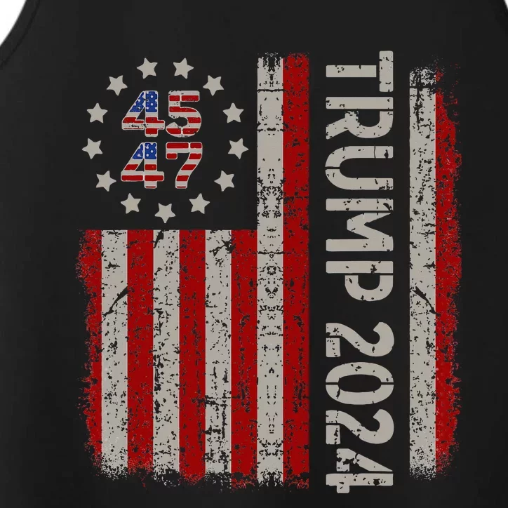 45 47 Trump 2024 American Flag Performance Tank