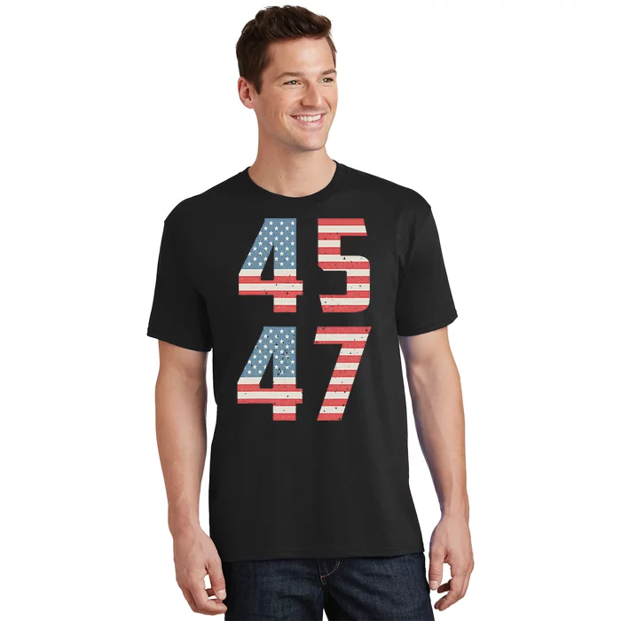 45 47 Trump Retro Usa Flag 2024 President Pocket T-Shirt