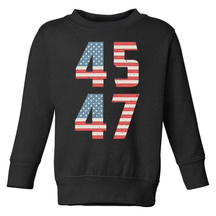 45 47 Trump Retro Usa Flag 2024 President Pocket Toddler Sweatshirt