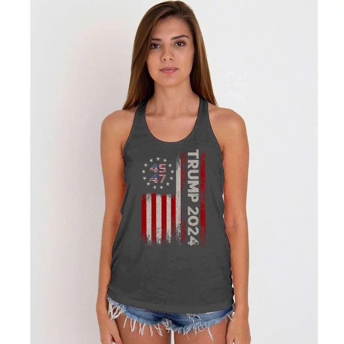 45 47 Trump 2024 American Flag Vintage Pro Trump Women's Knotted Racerback Tank