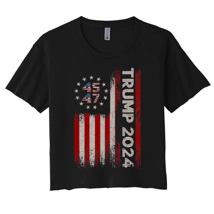 45 47 Trump 2024 American Flag Vintage Pro Trump Women's Crop Top Tee