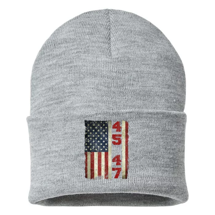 45 47 Trump Vintage Usa Flag 2024 President Election Politic Sustainable Knit Beanie