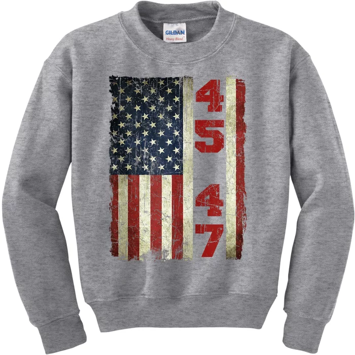 45 47 Trump Vintage Usa Flag 2024 President Election Politic Kids Sweatshirt