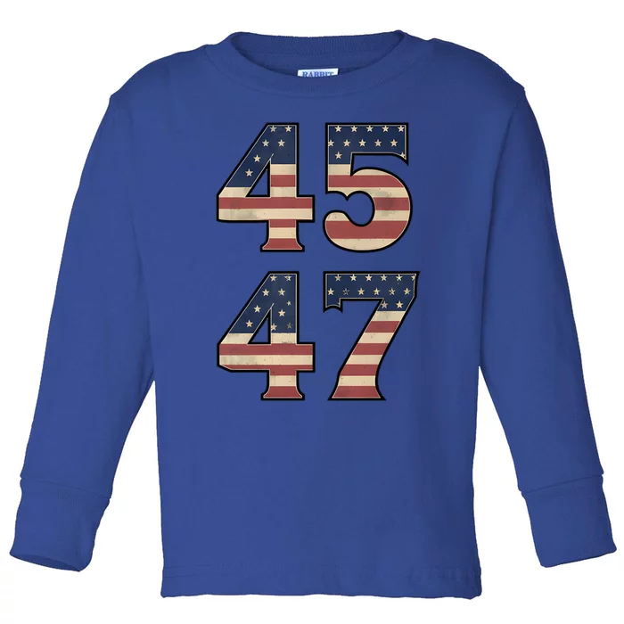 45 47 Trump 2024 Vintage American Flag Gift Toddler Long Sleeve Shirt