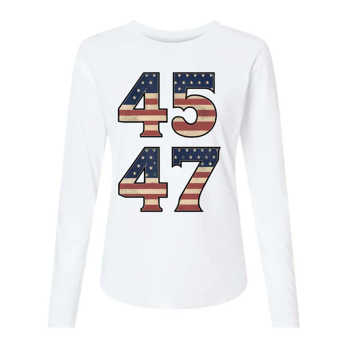 45 47 Trump 2024 Vintage American Flag Gift Womens Cotton Relaxed Long Sleeve T-Shirt