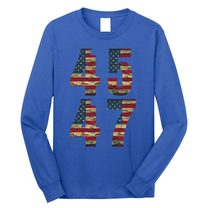 45 47 Trump Vintage American Flag Trump 2024 Cute Gift Long Sleeve Shirt