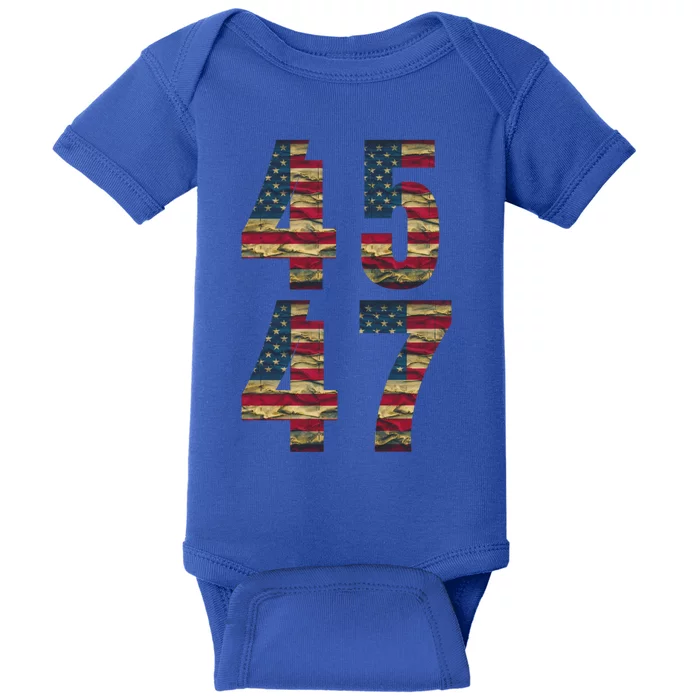 45 47 Trump Vintage American Flag Trump 2024 Cute Gift Baby Bodysuit