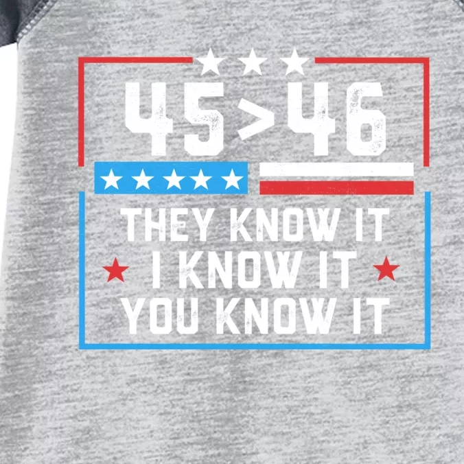 45 > 46 They Know It I Know It You Know It Trump President Infant Baby Jersey Bodysuit