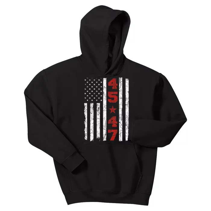 45 47 Trump Vintage Usa Flag 2024 President Election Politic Kids Hoodie